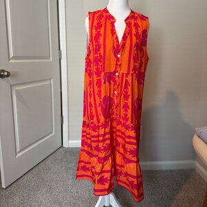 Tropical Print Maxi Dress | Orange & Pink Foliage Pattern